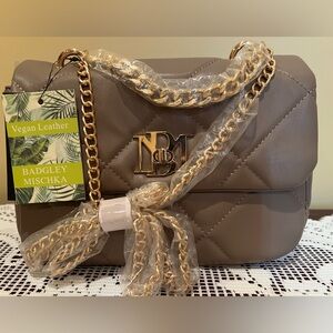 NWT - Badgley Mischka Taupe Quilted Vegan Leather Bag